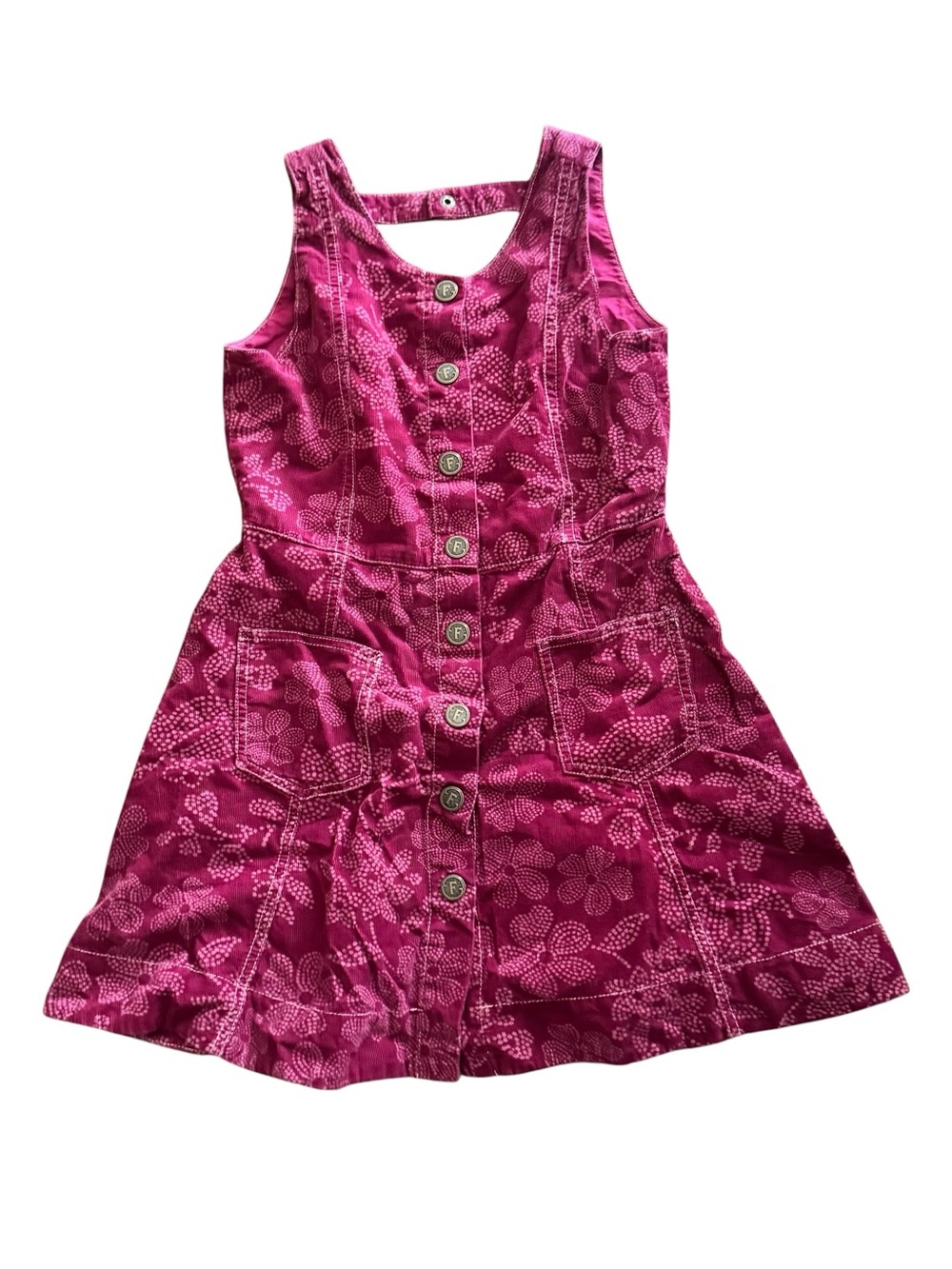 Finding Foxtail Girls' Floral Corduroy Button-Front Casual Dress, Size 8